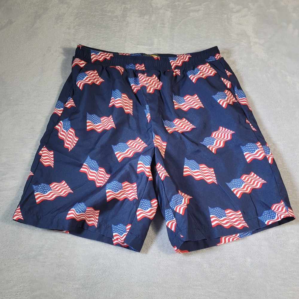 Bass Pro Shops‎ Swim Trunks Mens Large Navy American Flag Patriotic Mesh Lined